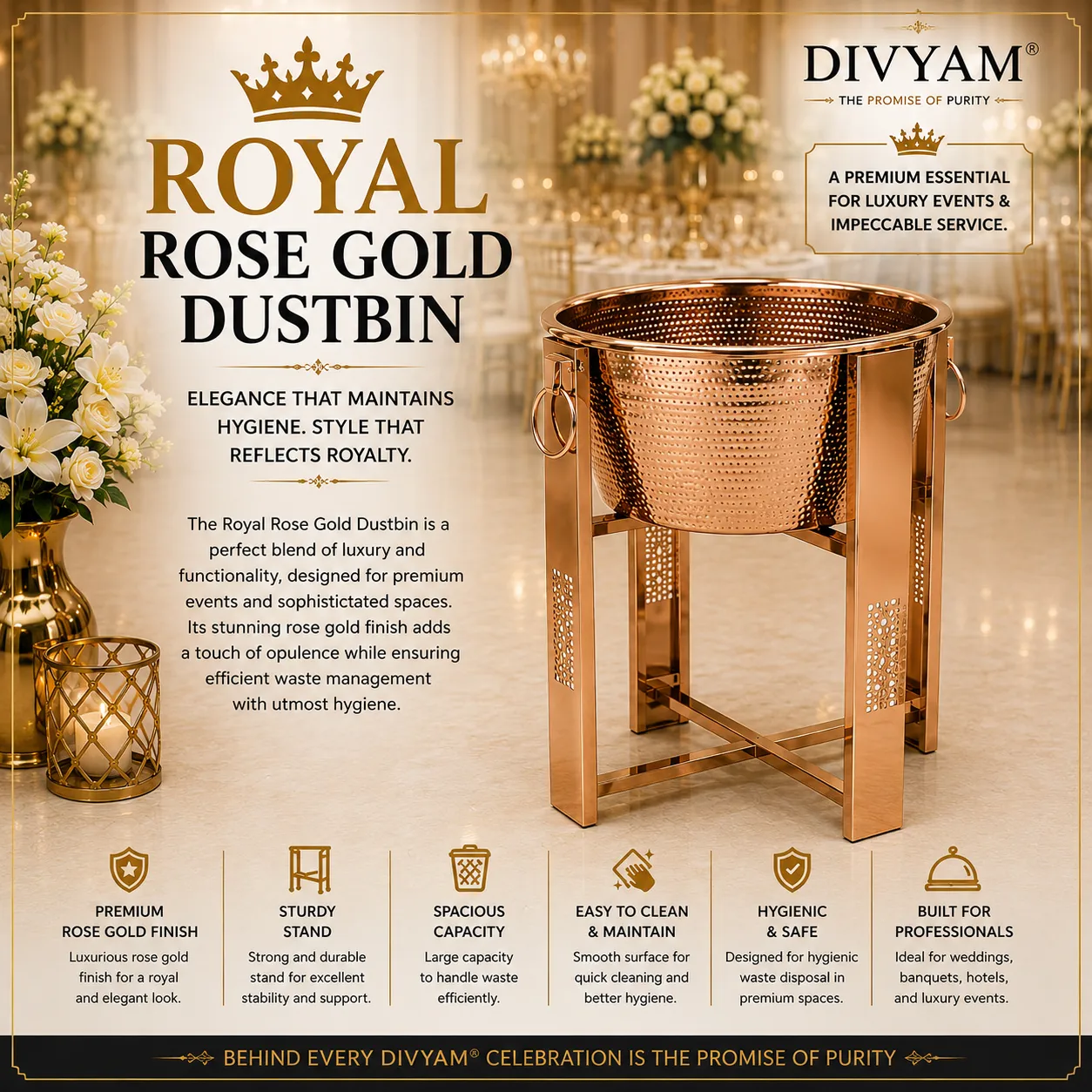 Royal Rose Gold Dustbin presentation by D I V Y A M®